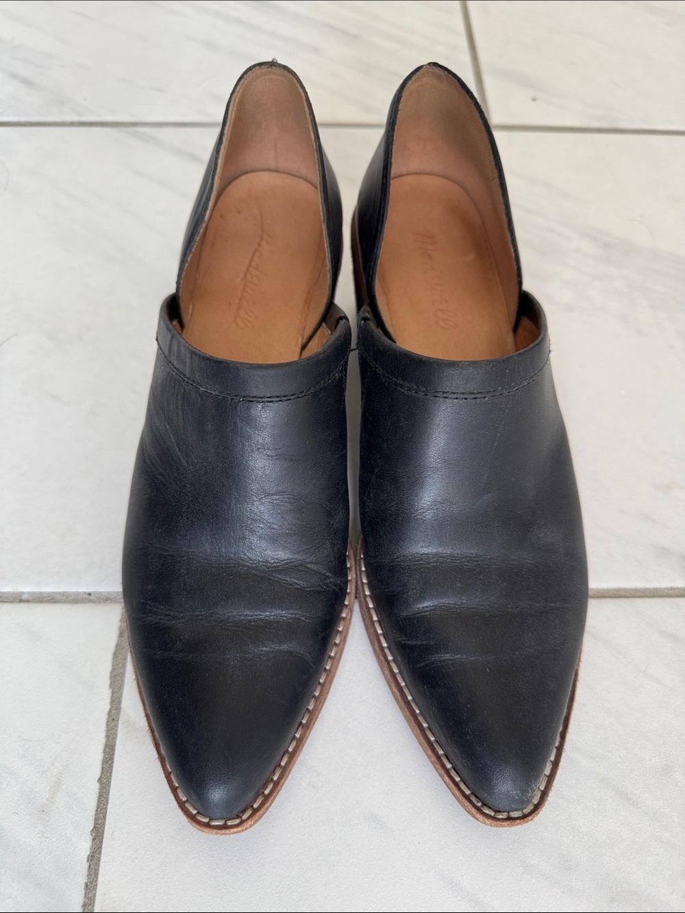 Madewell The Brady Booty in Black Leather Low Block Heel Slip-On Loafers Size 7